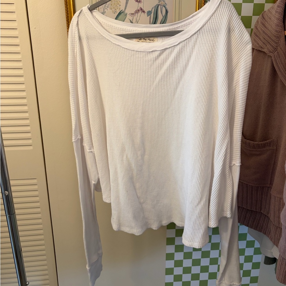 We The Free White Waffle Knit Long-Sleeve Top